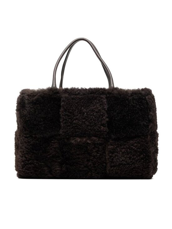 Bottega Veneta Handbags - Bottega Veneta Maxi Intrecciato Arco Tote Dark Brown Shearling Leather